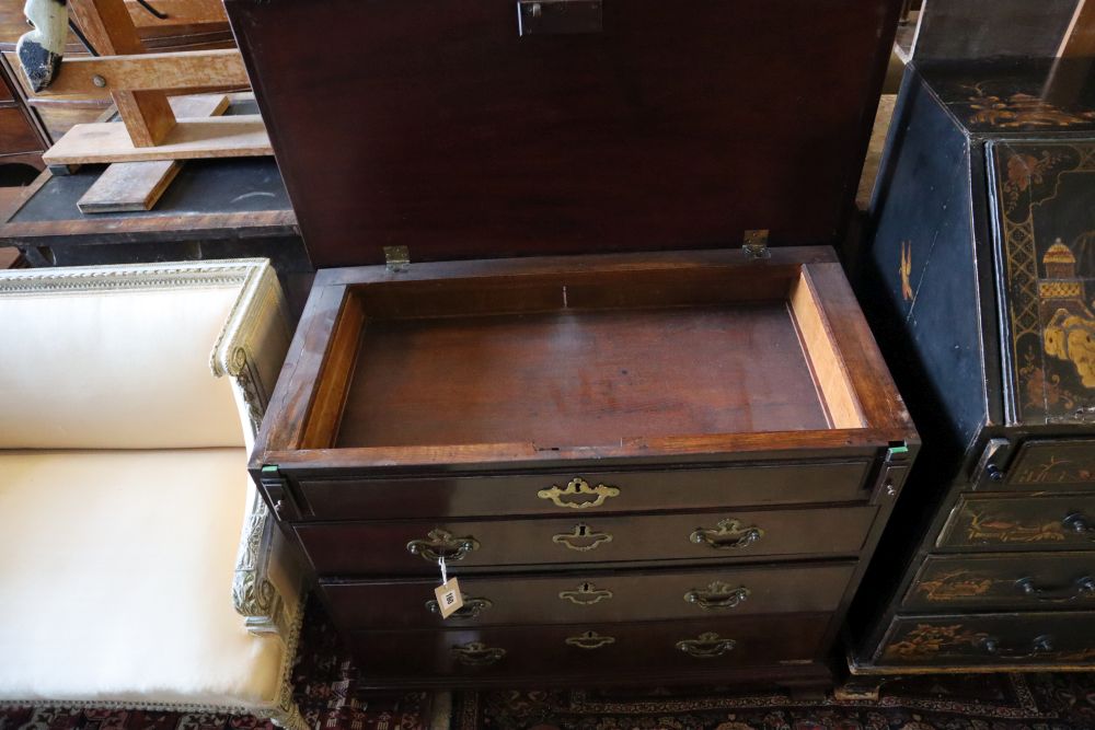 A George III style mahogany batchelors chest, incorporating old timber, width 78cm depth 45cm height 76cm